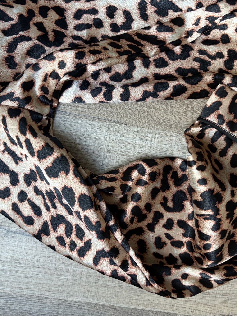 Women's Leopard Satin Pajama Set - Tan & Black - Picture 5 of 5